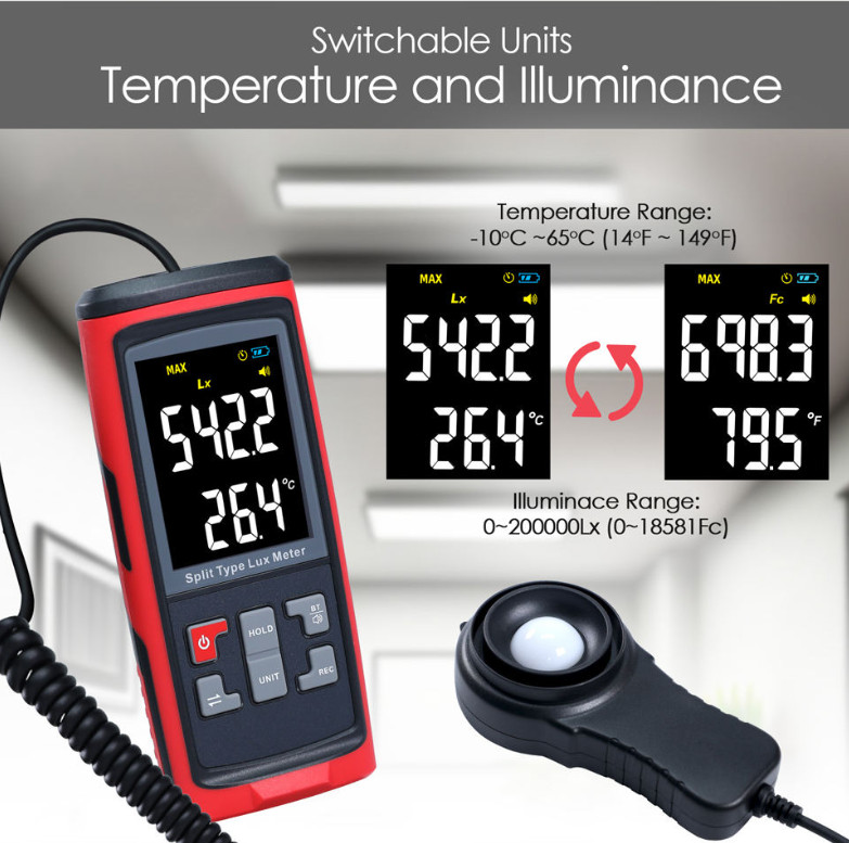 GT1050 Digital Lux Meter High Precision Split Type Illuminometer Photometer Lumi