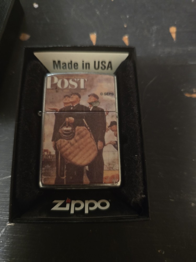Zippo Lighter Post Emblem 3 Men Standing 2001 Design