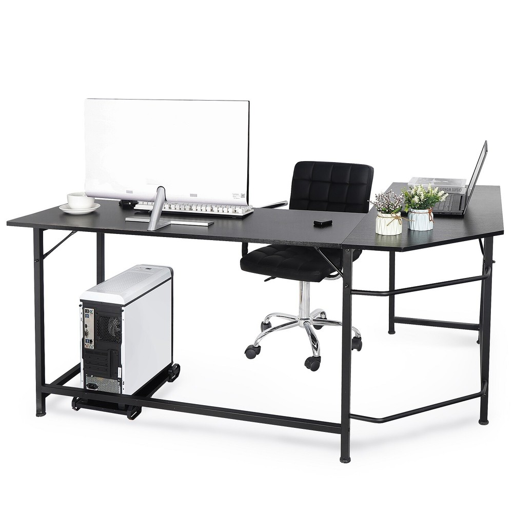 66" Modern L-Shaped Computer Desk Large Workstation PC Stand with Round Corner