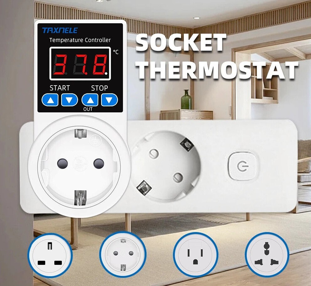 Digital Thermostat Temperature Controller Socket Sensor Heating Plug 110V 220V