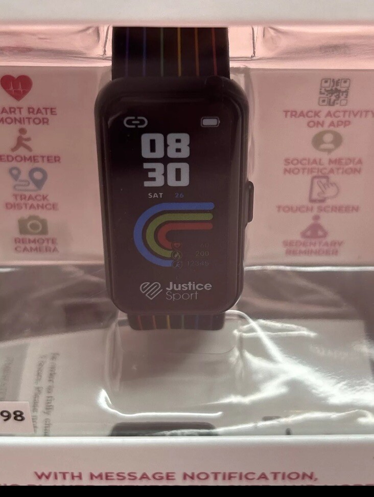 Justice Kids SmartWatch Rectangular Face W/black Rainbow Stripes