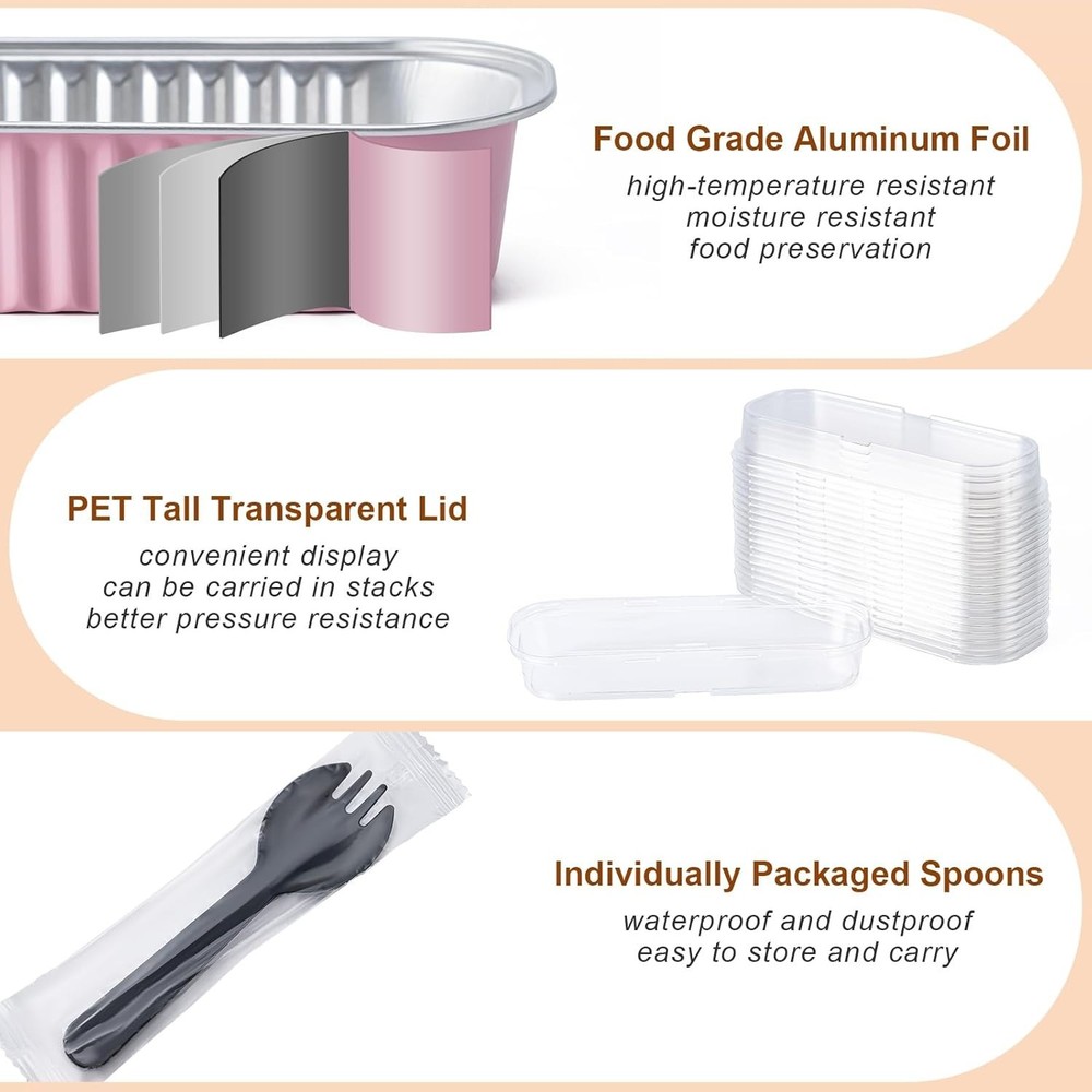 Mini Cake Pans with Lids and Spoons, Small Aluminum Foil Loaf Pans, Rectangular