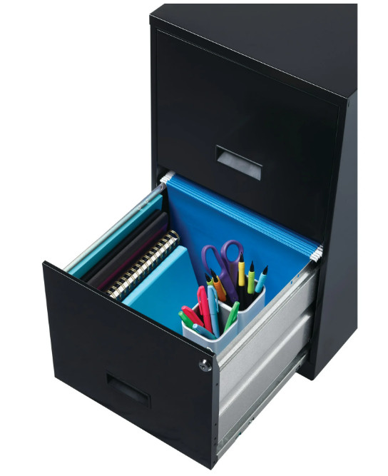 18" Deep 2 Drawer Letter Width Vertical File Cabinet, Secure Locking, Black