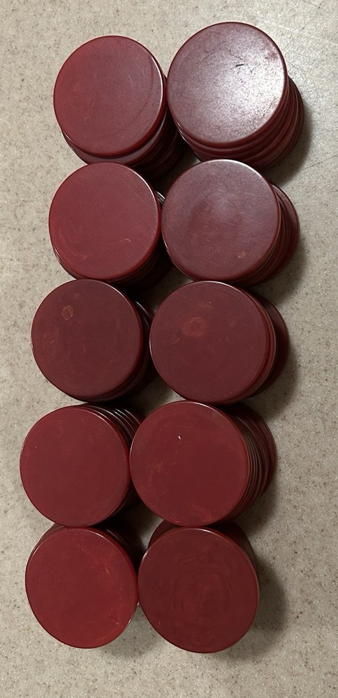 100 Antique RED Bakelite Poker Chips
