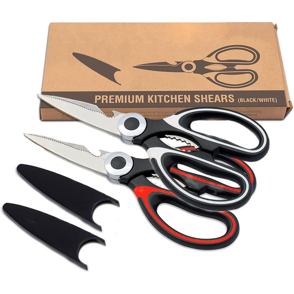 2 Pack Multipurpose Kitchen Shears Ultra Sharp Heavy Duty Scissors Black Red