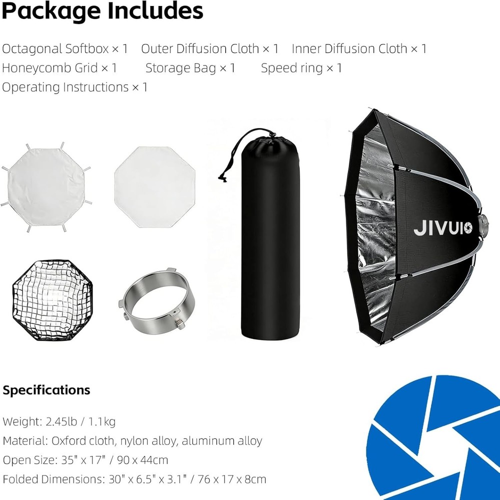 35.4"/90cm Octagonal Softbox, Quick Release Bowens Mount Softbox with Honeyco...