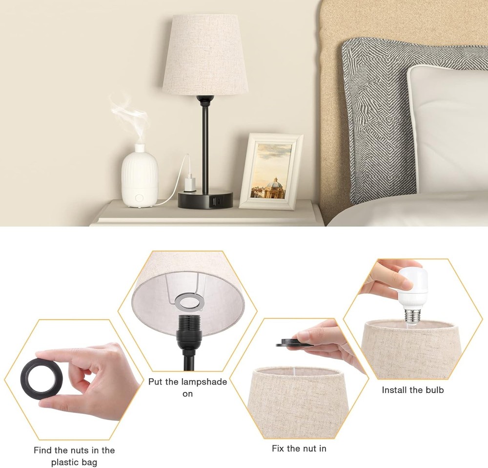 2-Piece Bedside Lamp Featuring USB-C Port and AC Power Charging Functionality