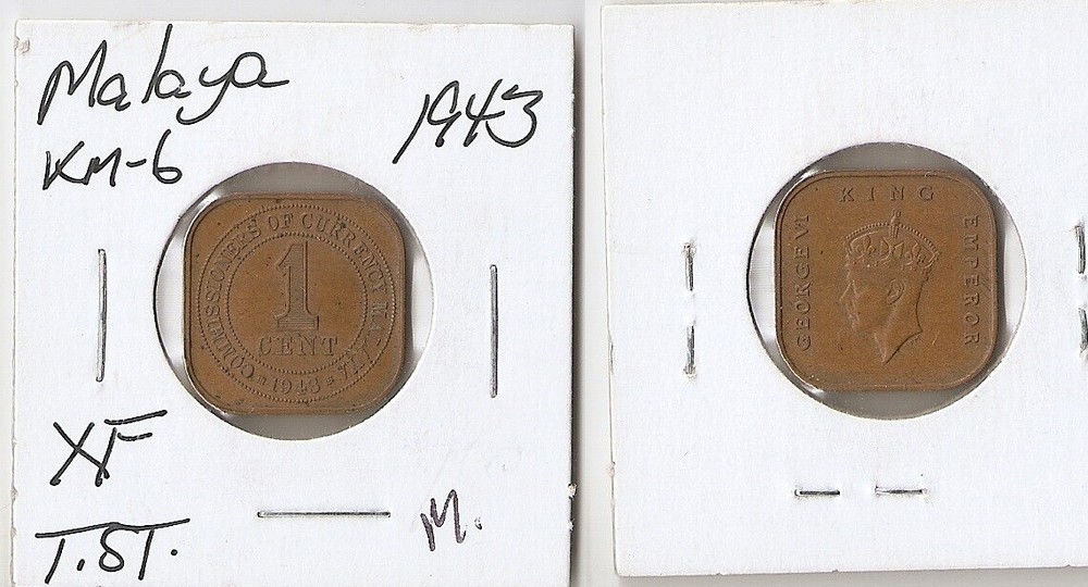 Malaya  1 cent 1943 King George VI