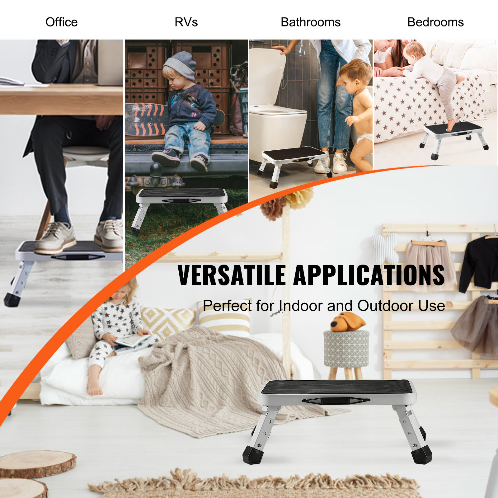 VEVOR Step Stool Ladder Foldable 3 Adjustable Height Max Load 330lbs for Home