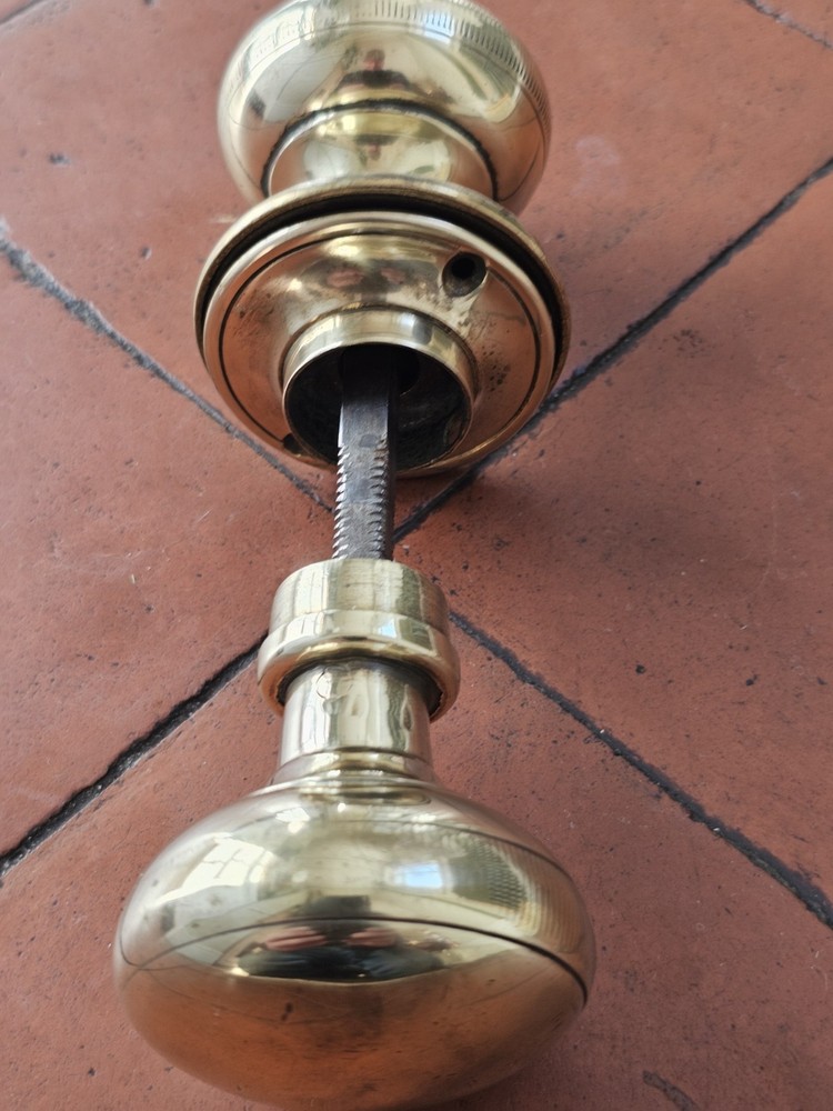 Antique original large brass knurled mortice lock bun knobs