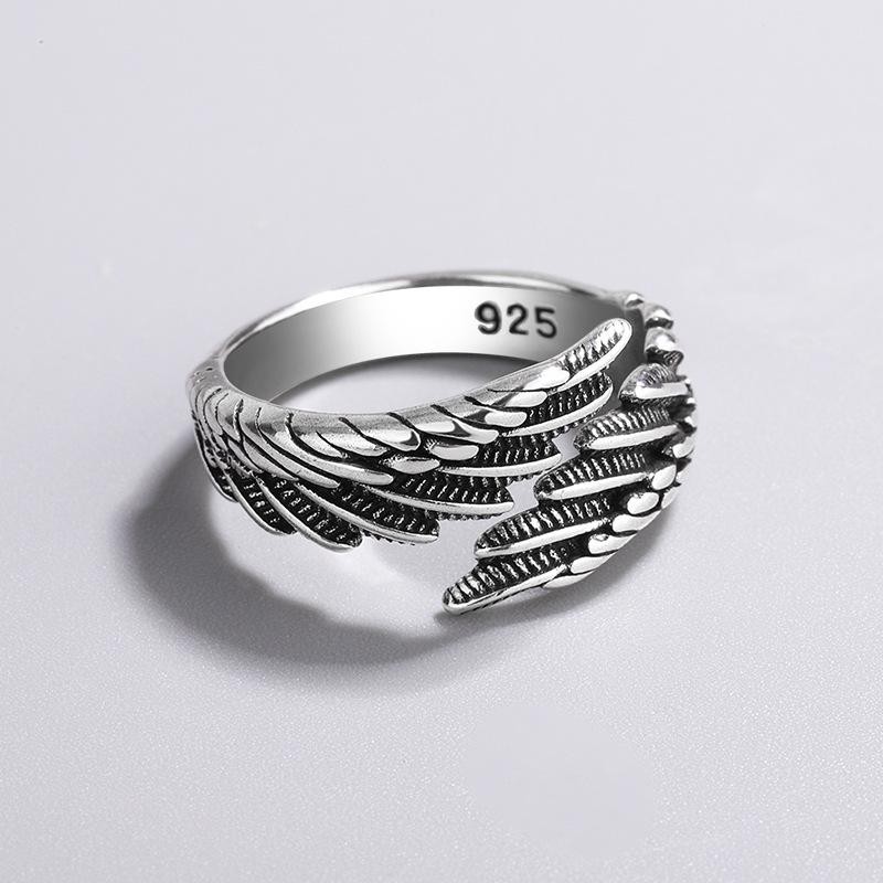 1 Pcs of 925 Sterling Silver Angel Wing Feather Adjustable Ring Wedding Jewelry