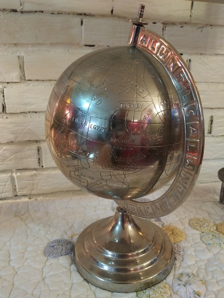 Decorative Metal Silver Desk Globe Large