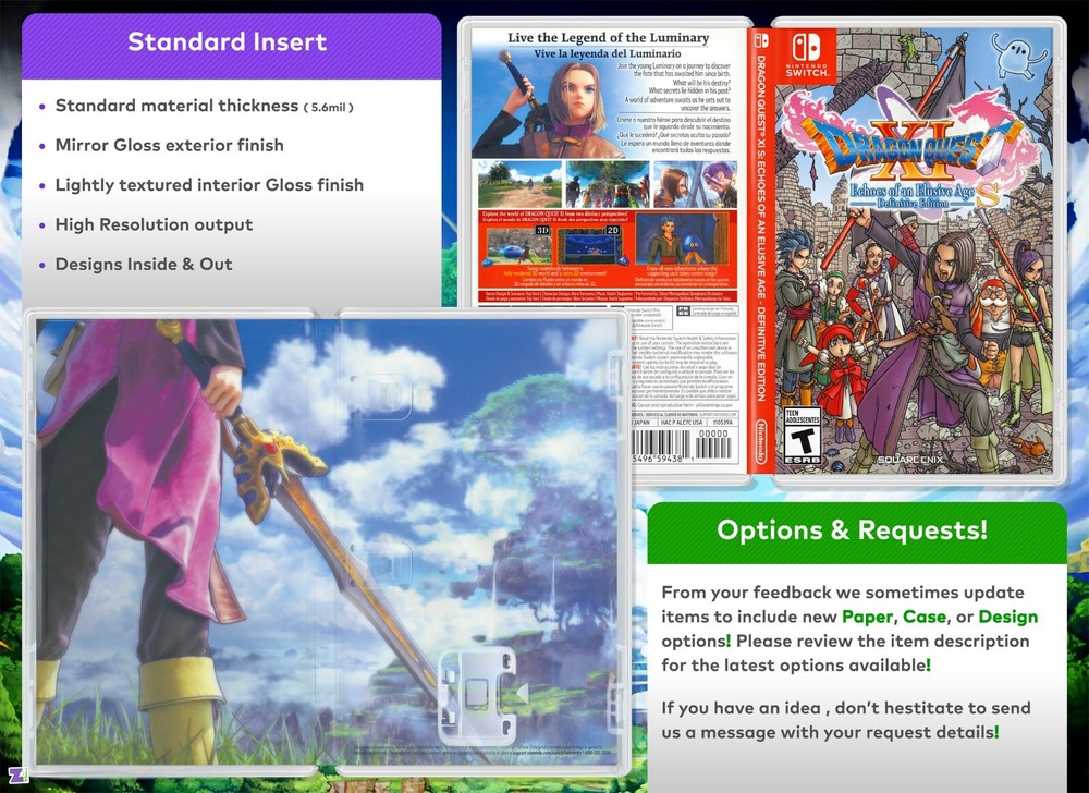 Dragon Quest XI (EoaEA) COVER ART: Insert / Case for Nintendo Switch