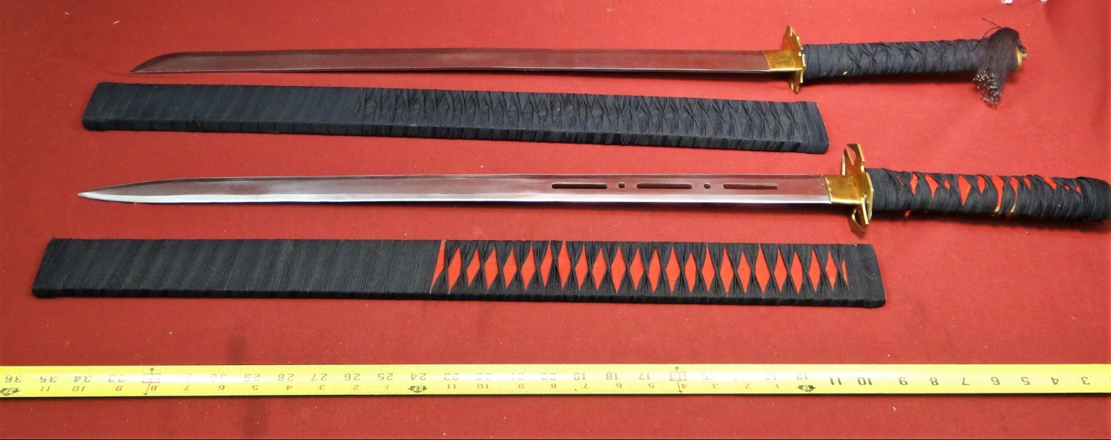 Pair of Contemporary Japanese Type Samurai Swords w/Wood Scabbards
