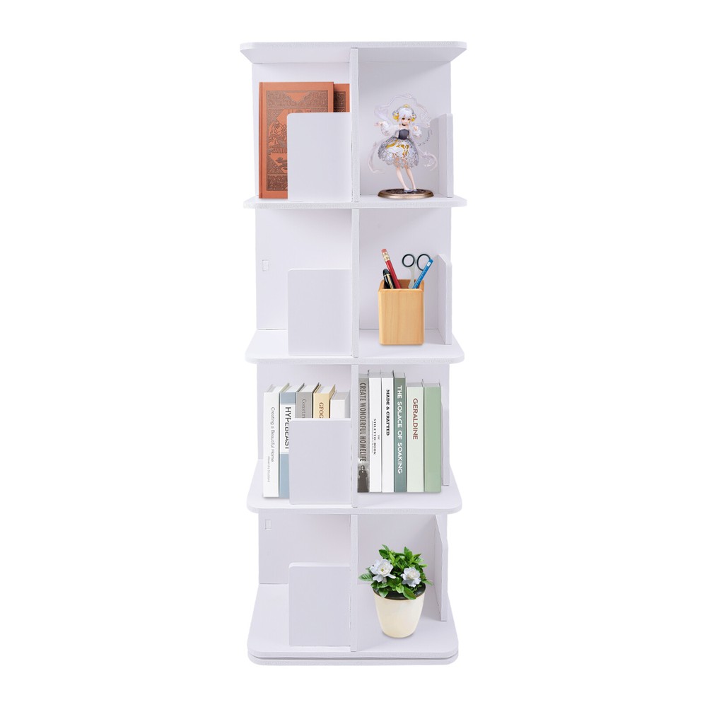 4-Tier Rotatable Bookshelf 360° Rotating Standing Bookcase Small Corner Bookcase