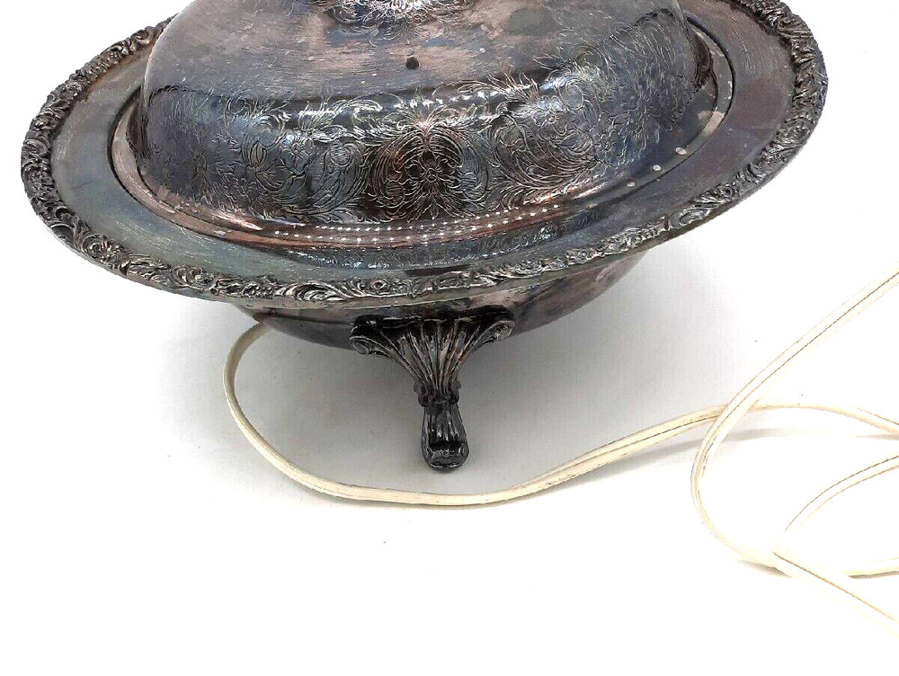 Vtg Webster Wilcox Electric Silverplate Footed Covered Warming Buffet Server
