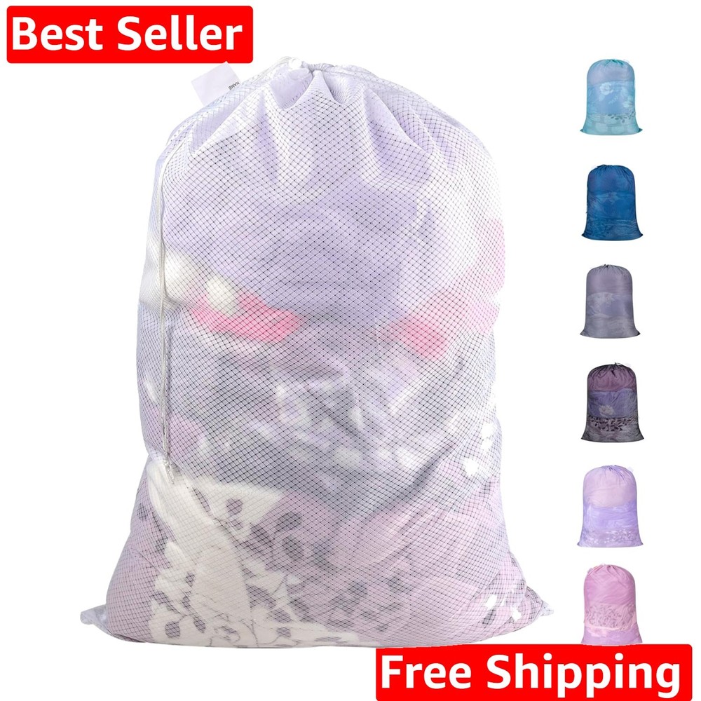 Extra Heavy Duty Large Diamond Mesh Laundry Bags with Drawstring Closure & ID...