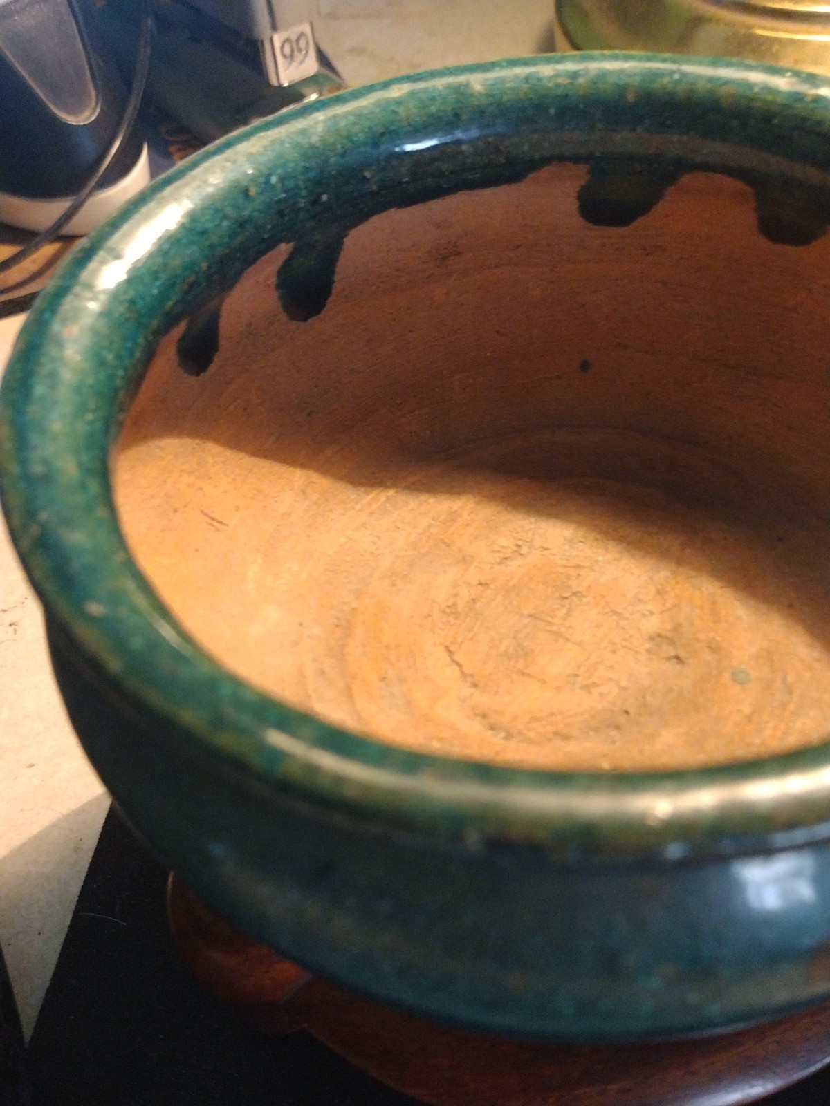 19th CENTURY CHINESE TURQUOISE GREEN GLAZED FOOTED FOO DOG CENSER * W/STAND