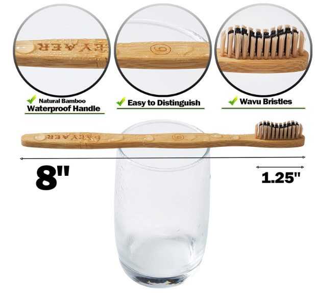 Bamboo Toothbrushes 10 Pack Biodegradable Soft Medium Charcoal Bristles