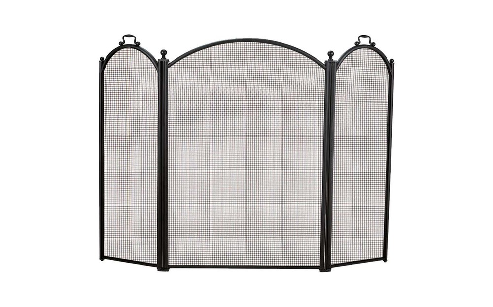 Dagan Three Fold Black Arched Fireplace Screen, 52in. x 34in.