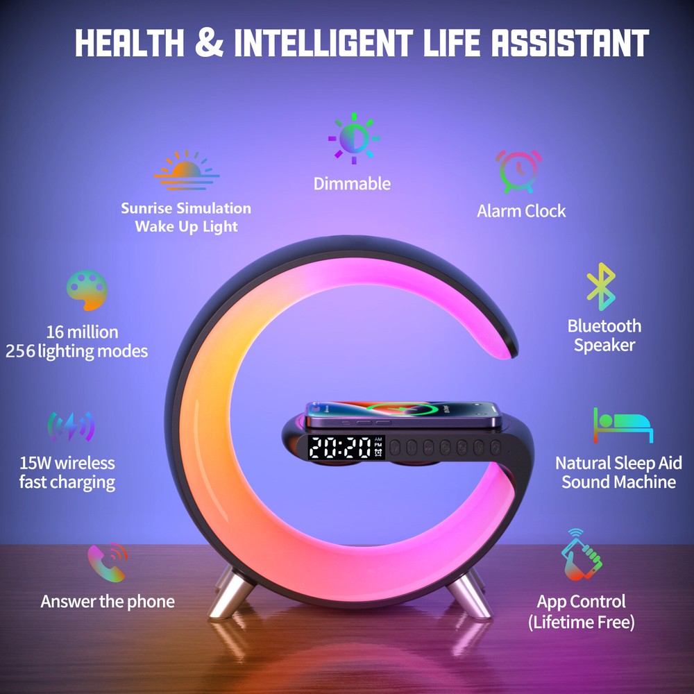 night light smart Bluetooth speaker projection light wireless Charger table lamp