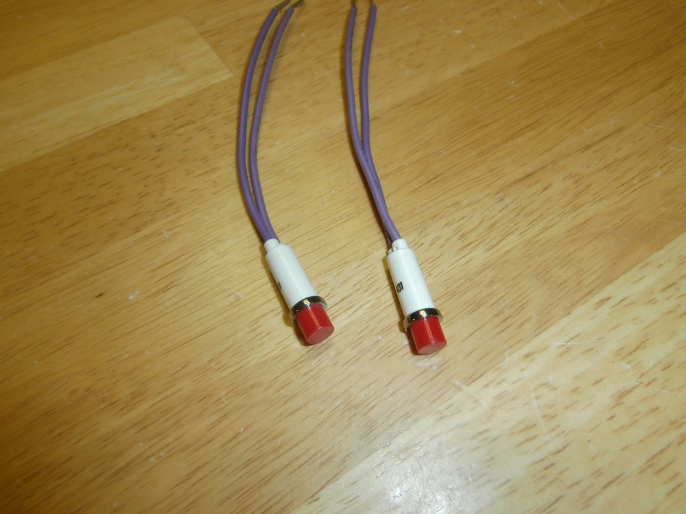 Lot/2 Red 28 Volt Indicator Panel Lamp, Wire Leads,NOS