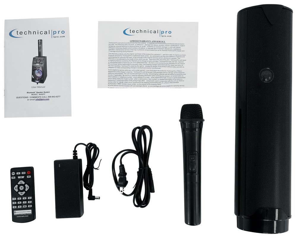 Technical Pro WASP2 10'' Portable Rechargeable LED Party Speaker+(2) Mics+Remote