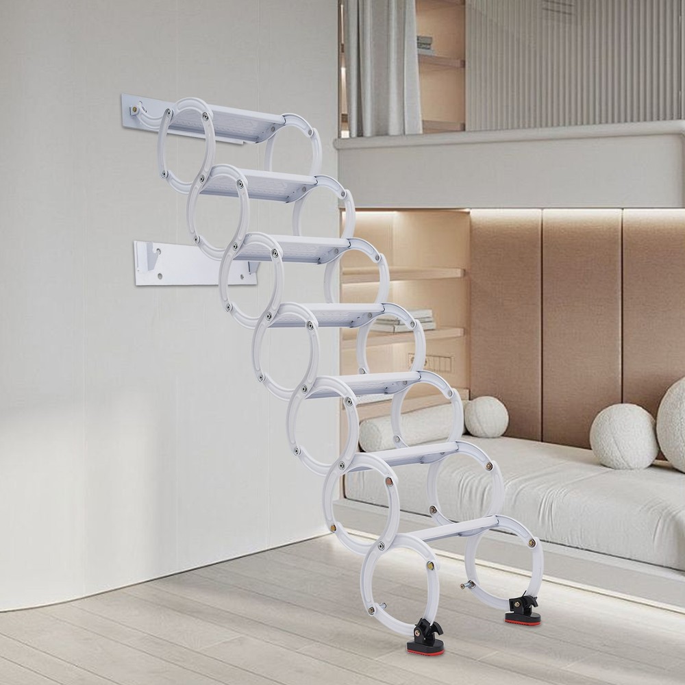 7 Steps Wall Mounted Retractable Ladder Pull Down Telescoping Step Ladders Attic
