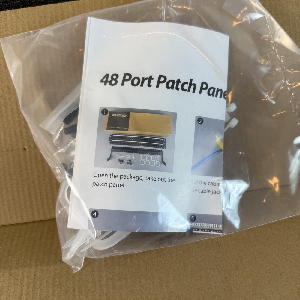 FGB 48 Port Patch Panel Cat 6A 1U Rackmount Ethernet Network New Open Box