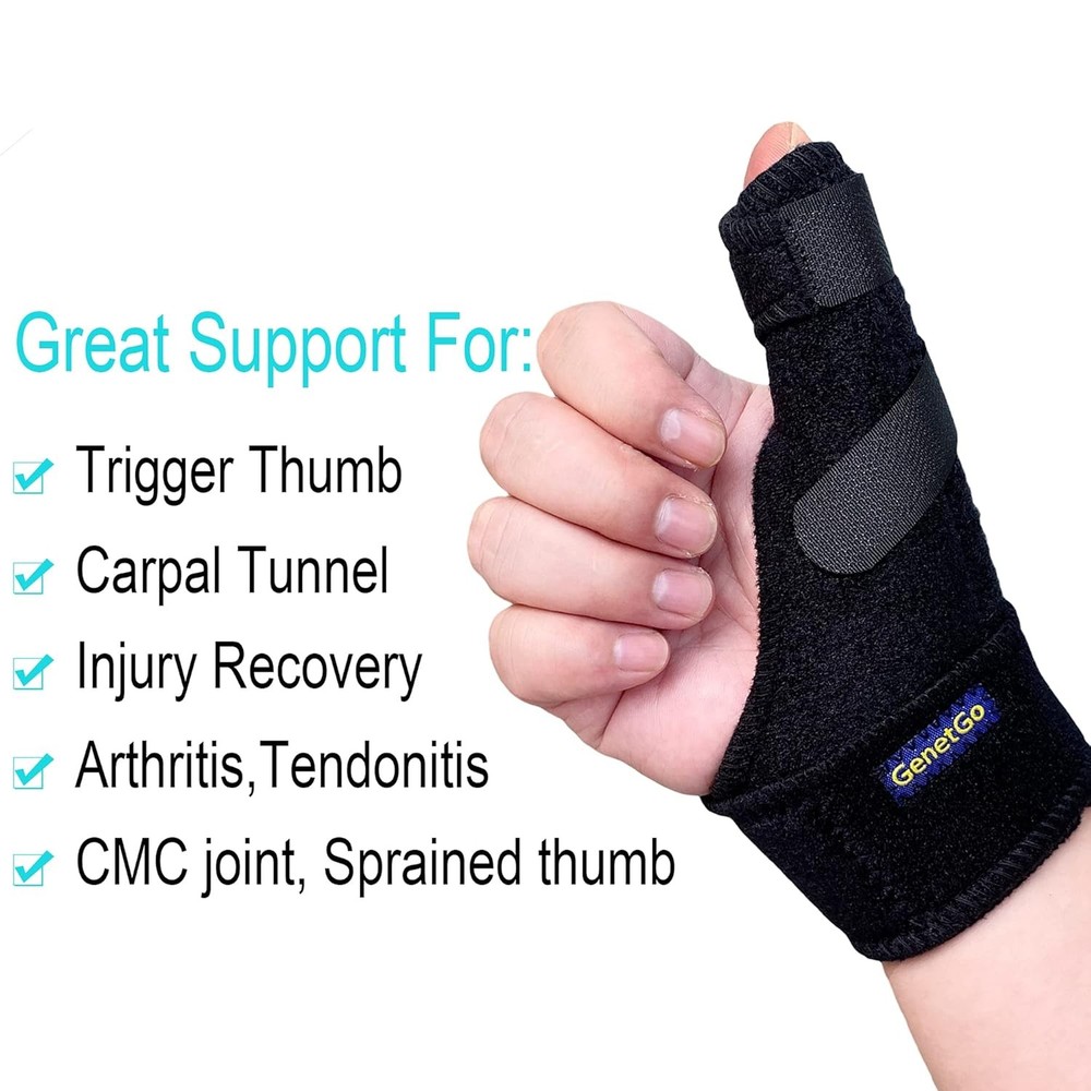 Trigger Thumb Splint - Spica Support Brace Stabilizer One Size, Black
