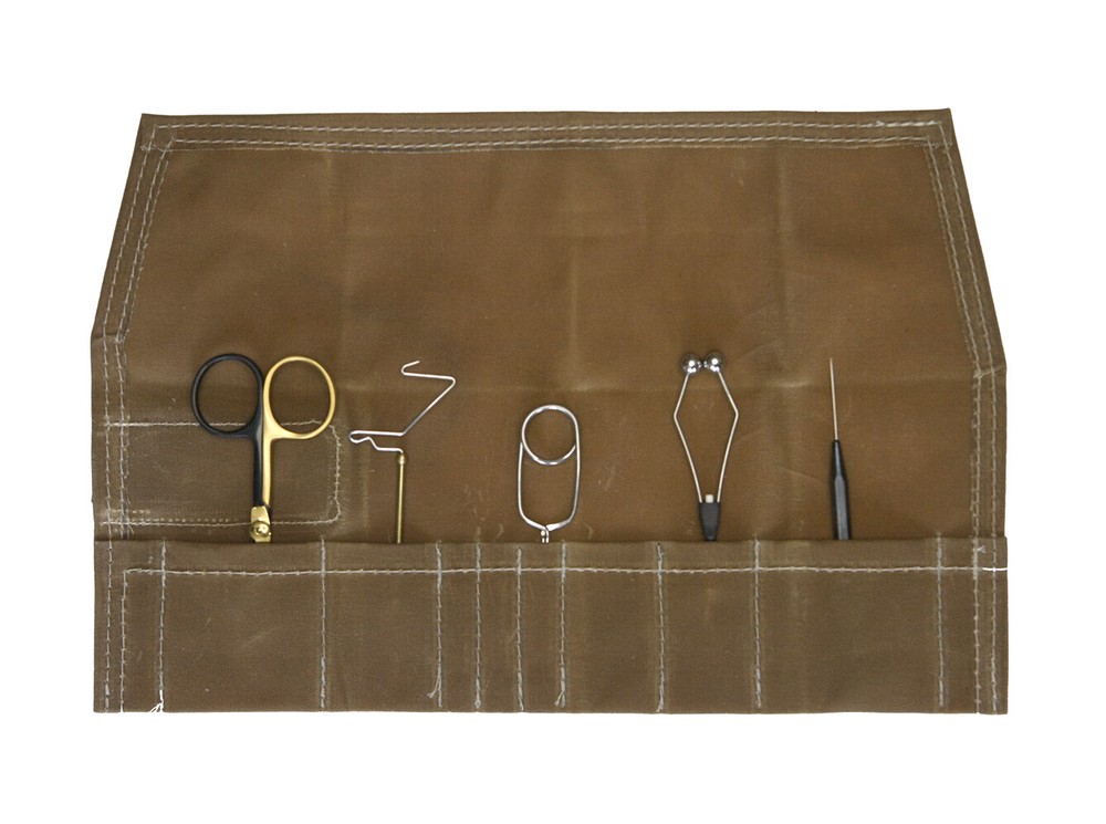HMH BASIC FLY TYING TOOL SET w/ Handmade Waxed Cotton & Leather Tool Roll.
