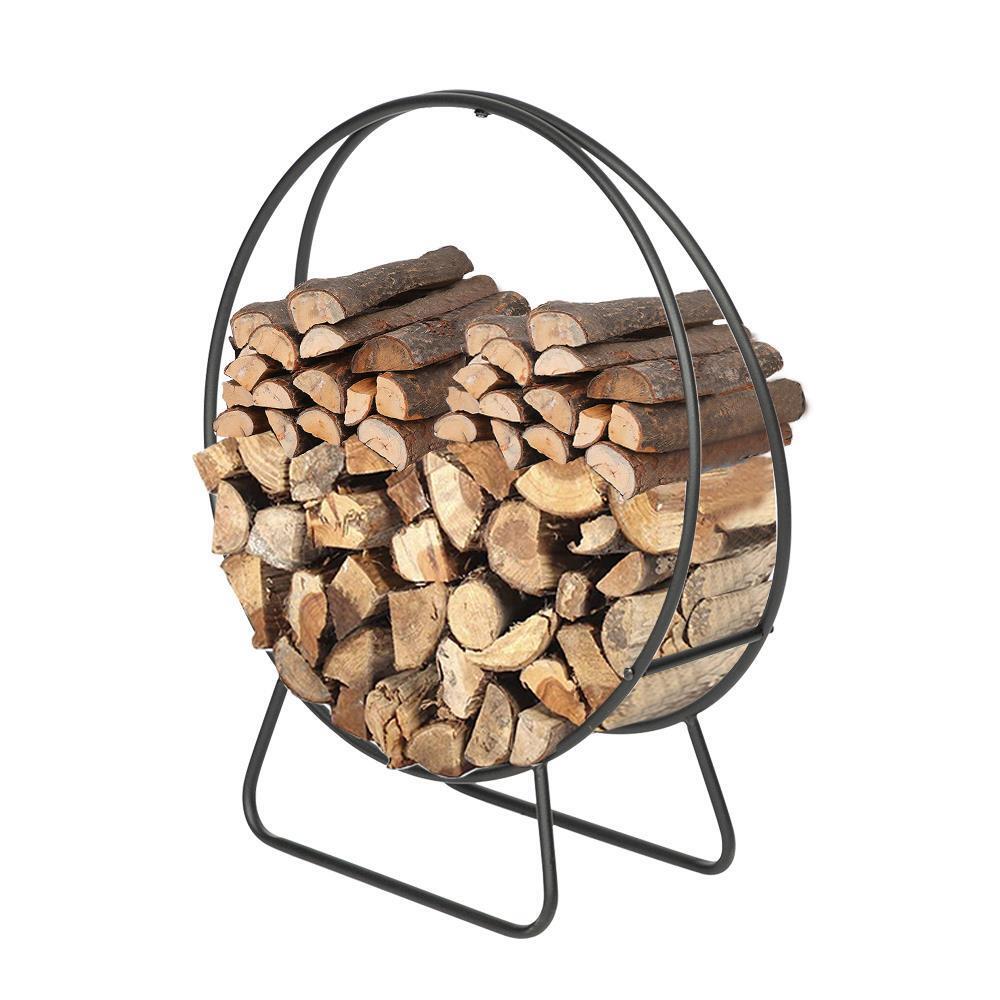 Firewood Log Rack Fireplace Wood Tubular Steel Storage Organizer Round Holder