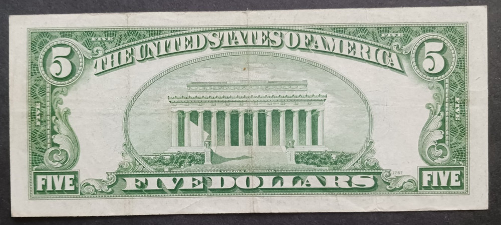 $5 Silver Certificate 1934D star note Print Error serial # shifted down