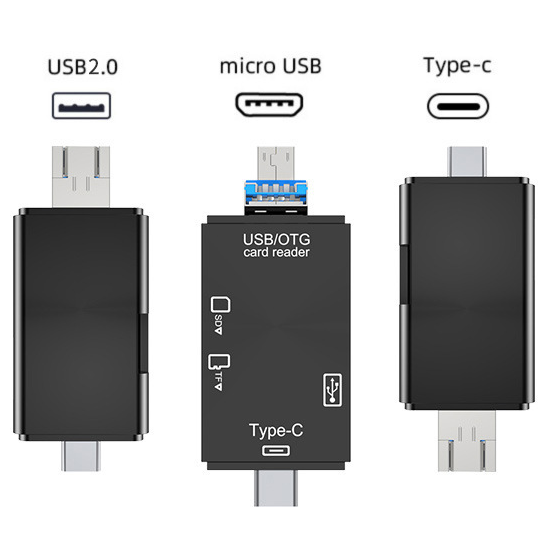 2xPortable 5 In 1 Memory Card Reader USB/Micro-USB/Type-C TF SD OTG Card Reader