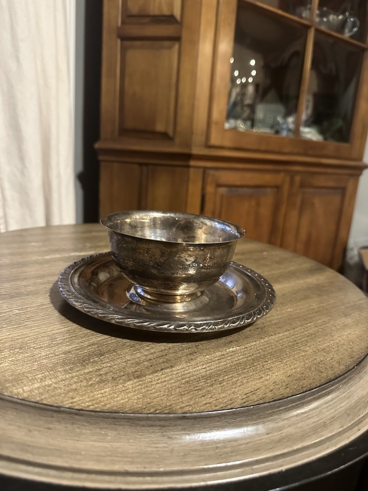 Silver Plated Dip Bowl With Attached Underplate