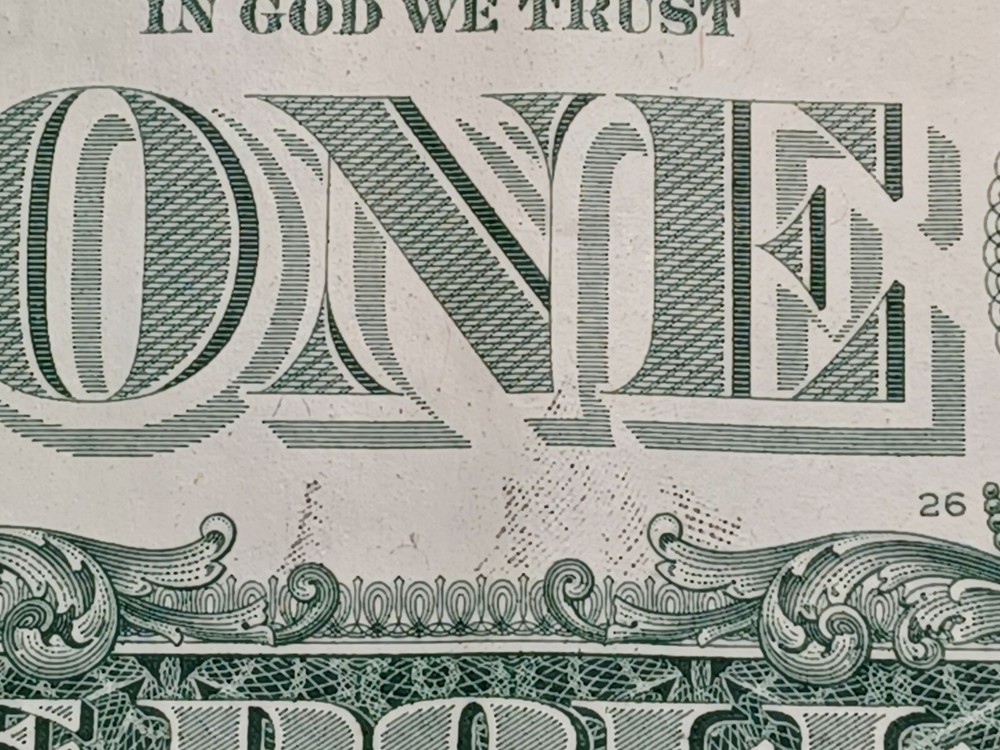 Fancy Serial # $1 Bill Solid 5 Of A Kind 9s With Obv. Ink Bleed Through Error