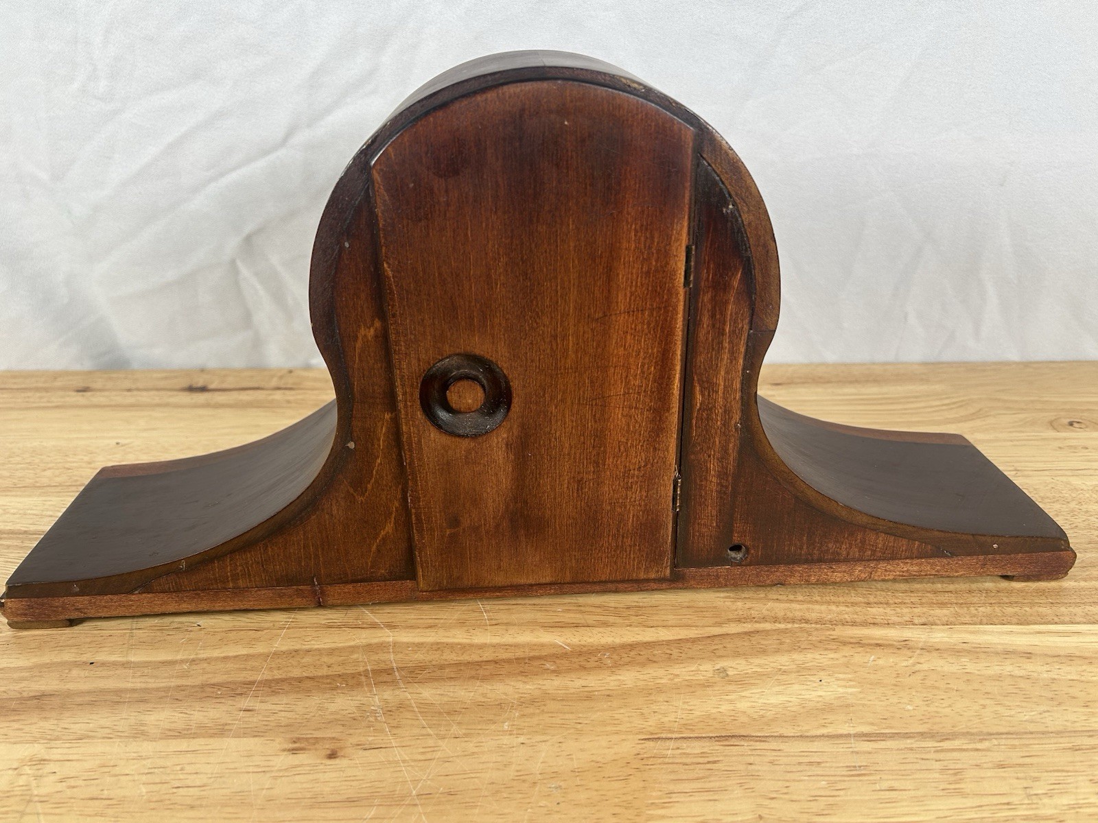 Walnut Humpback Mantle Clock Case Empty 4.5” Hole Solid VTG Antique Parts