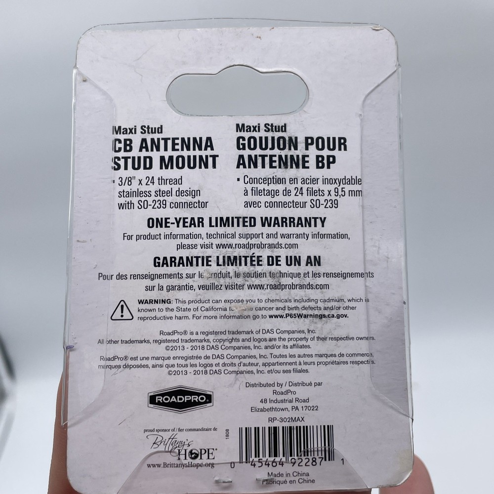 Road Pro RP-302 MAX Maxi Stud CB Antenna Stud Mount