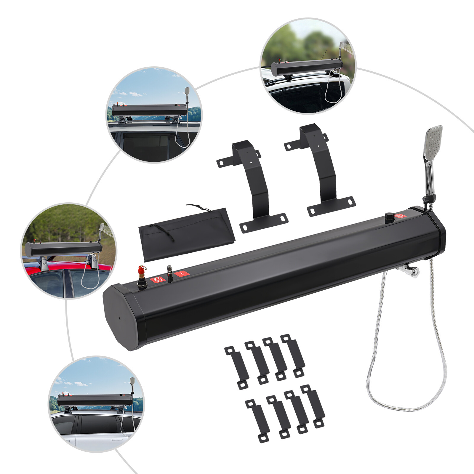 Black Pressurized 8Gallon Camping Shower Water Tank Storage For Off-Road Pick-up