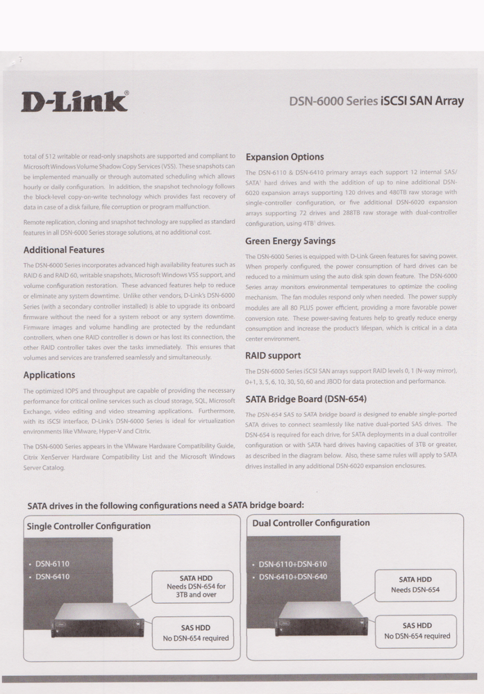 D-Link DSN 6110 HA-Capable 4x1 GbE or 2x10 GbE iSCS SAN Array