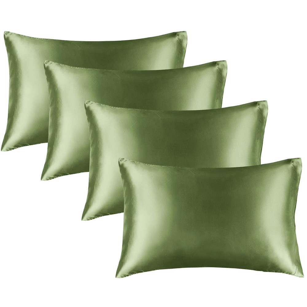 Soft Satin Pillow Covers, 4 Pack King 20x40, Envelope Design, Cedar Green