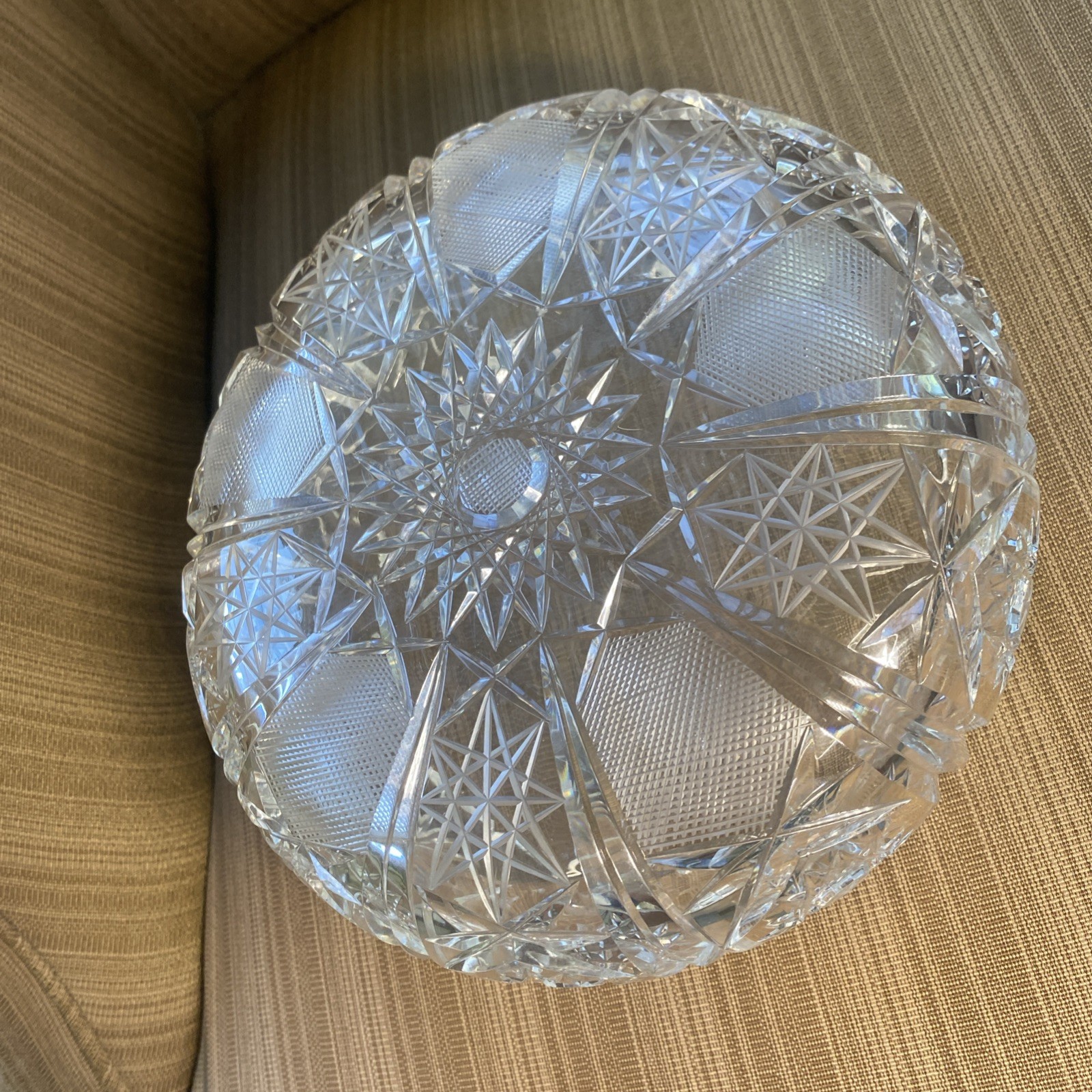 Vintage Hand-Cut ABP Crystal Bowl 8” Starburst & Fan Pattern Brilliant Sparkle