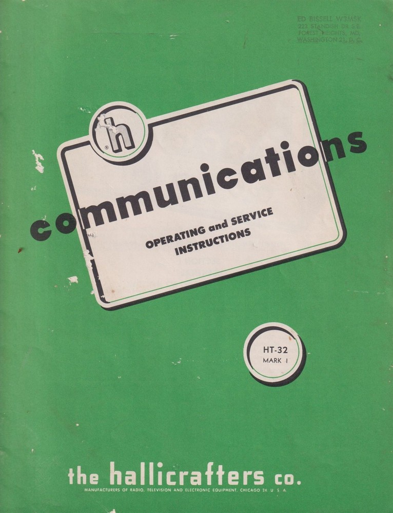HALLICRAFTERS HT-32 MARK 1 TRANSMITTER OPERATING AND SERVICE MANUAL