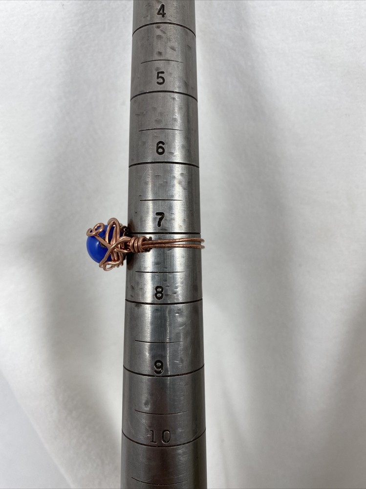 Handmade ~ Copper Wire Wrap ~ Glass Ring Bead Size 7 1/2 #81