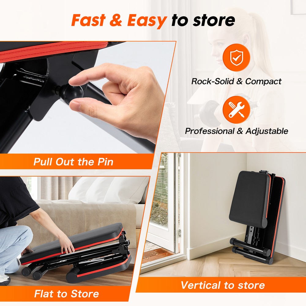 Foldable Home Gym Stool, Sit-Up Stool, Training Bench with Adjustable Back