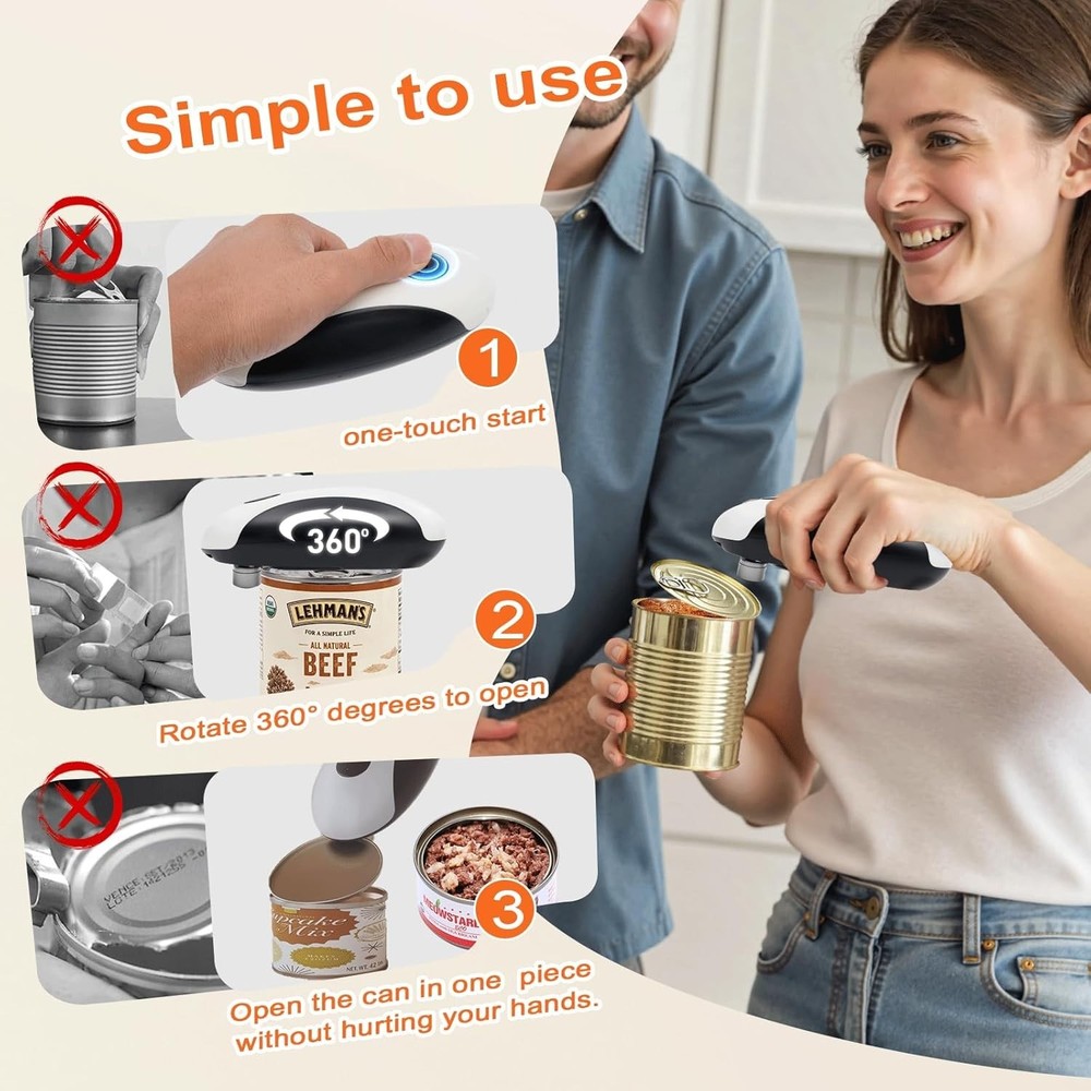 Electric Can Opener Automatic USB Rechargeable Easy One-Touch Kitchen Tool