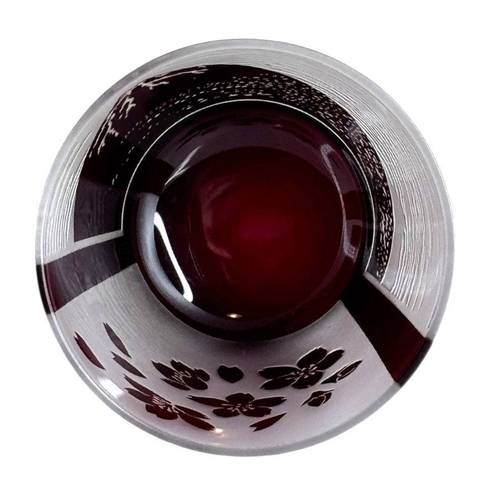 Edo Kiriko Taburo Cut Glass Sake Whiskey Glasses Mt. Fuji, Wave Mini Rock Glass