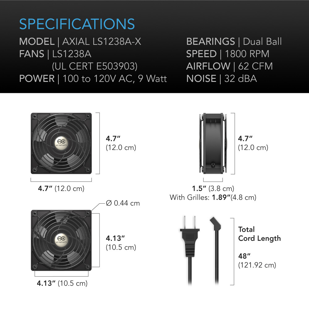 120mm 38mm Cooling Muffin Axial Fan Low-Speed 115V 120V AC 5" (LS1238A-X)