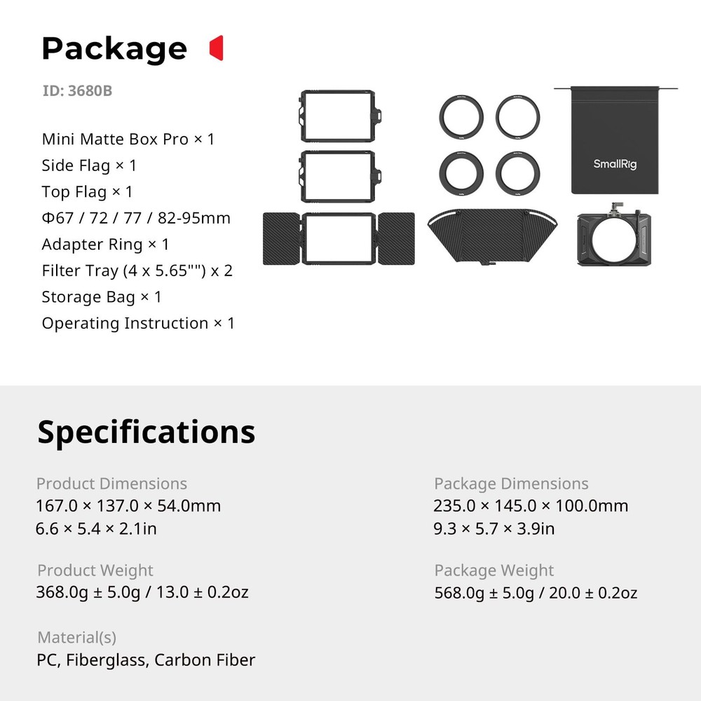 SmallRig Mini Matte Box Pro Flag Kit with Two 4 x 5.65 Filter Frame, Modular ...