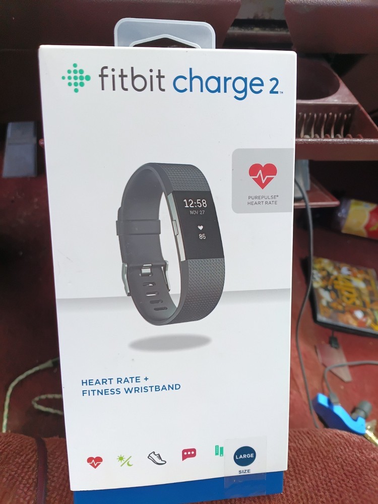 Fitbit Charge 2 Activity Tracker Black Band, Large Size, with Charger